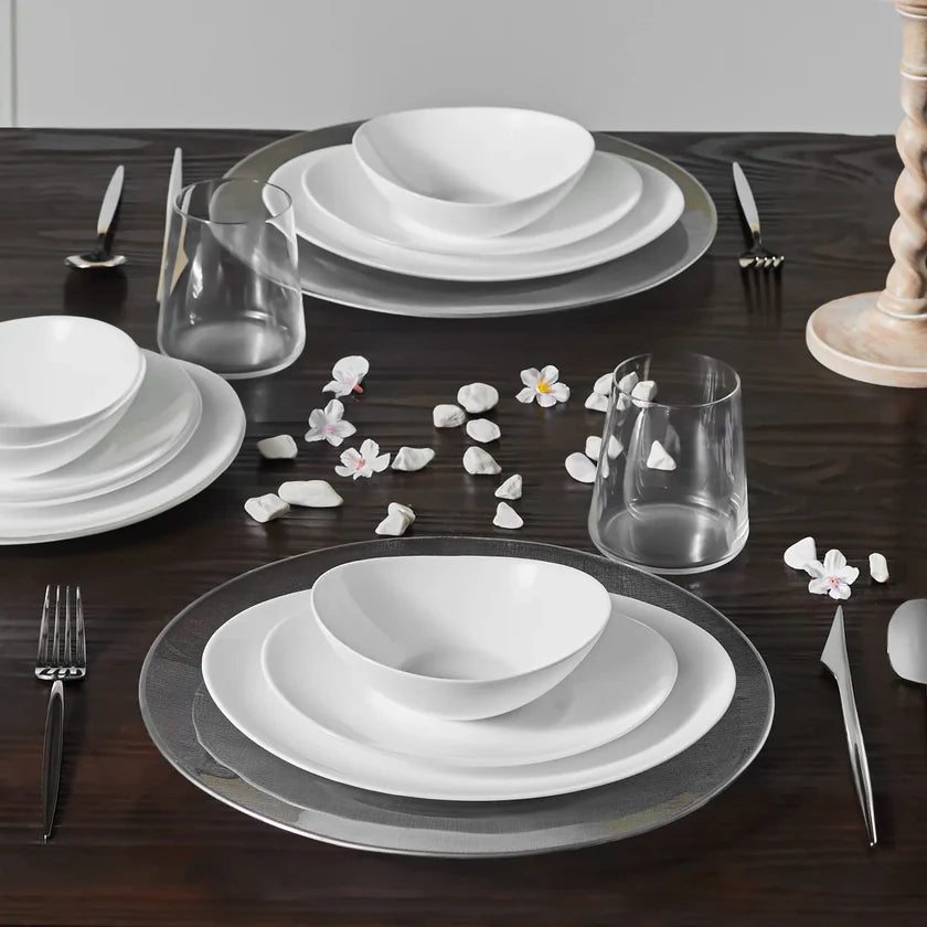 White Pure 12-Piece Opal Glass Dinner Set for 4 People, White