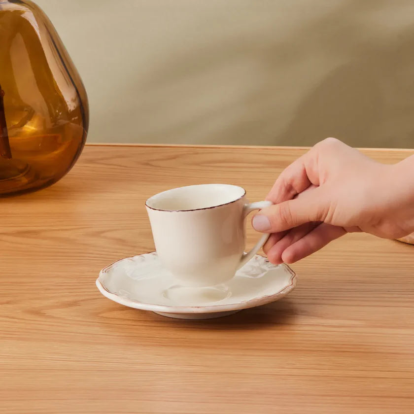 Elizabeth Ceramic Tea Cup and Saucer Set, 180ml, Ecru