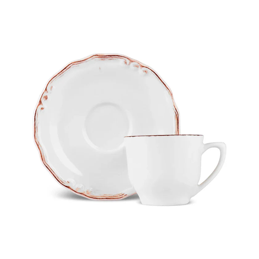 Elizabeth Ceramic Tea Cup and Saucer Set, 180ml, Ecru