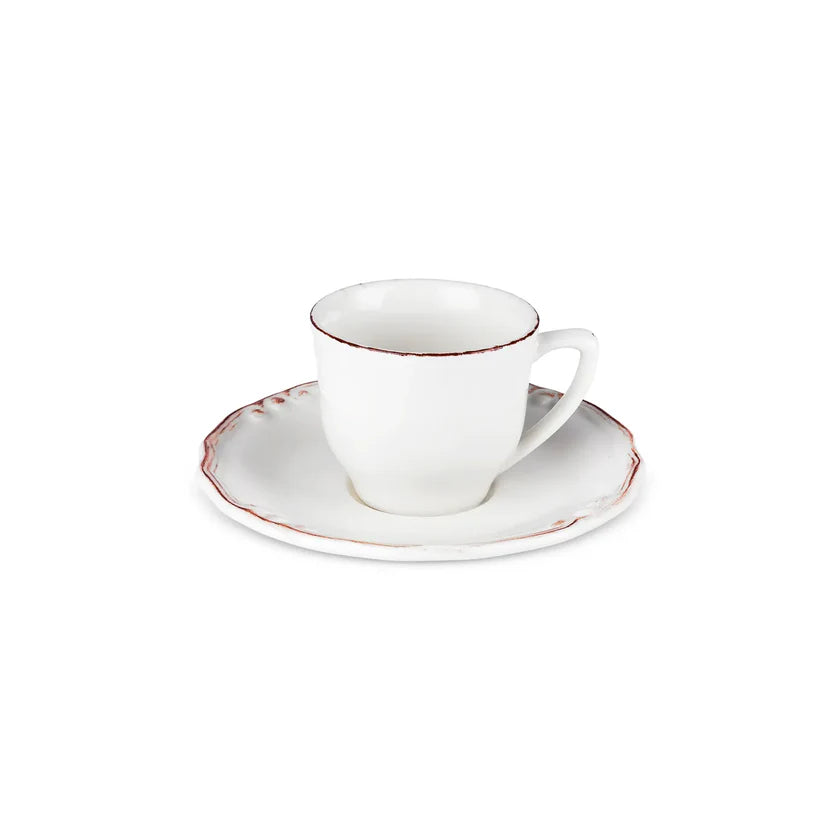 Elizabeth Ceramic Tea Cup and Saucer Set, 180ml, Ecru