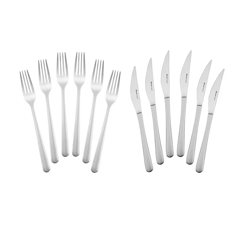 Pulse 12-Piece Stainless Steel Cutlery Steak Set for 6 People, Silver