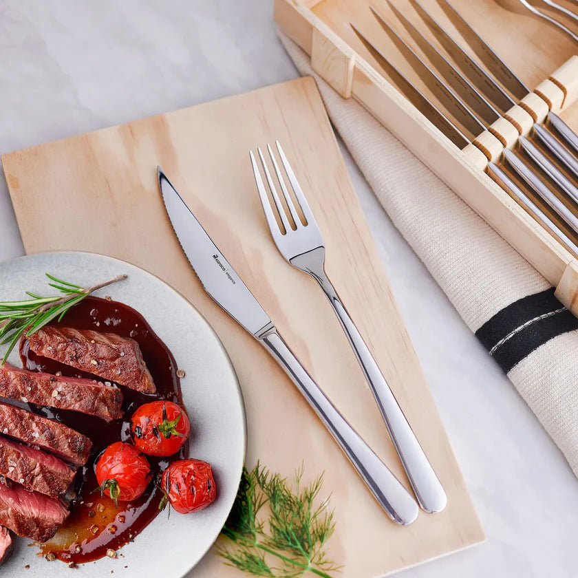 Pulse 12-Piece Stainless Steel Cutlery Steak Set for 6 People, Silver