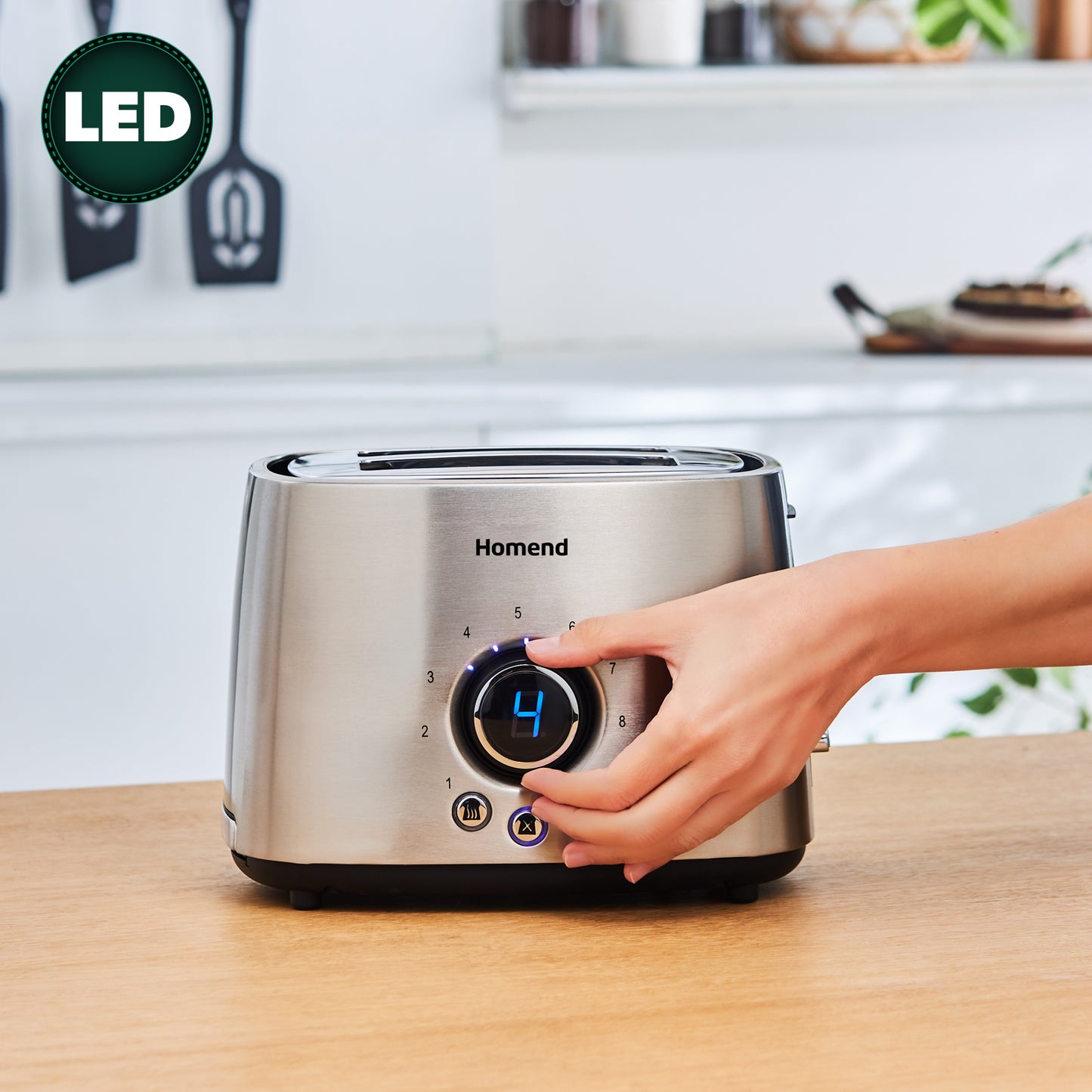 Homend Breadfast 1502UK with 2 Wide Slots Toaster, 9 Browning Levels Defrost and Reheat Functions