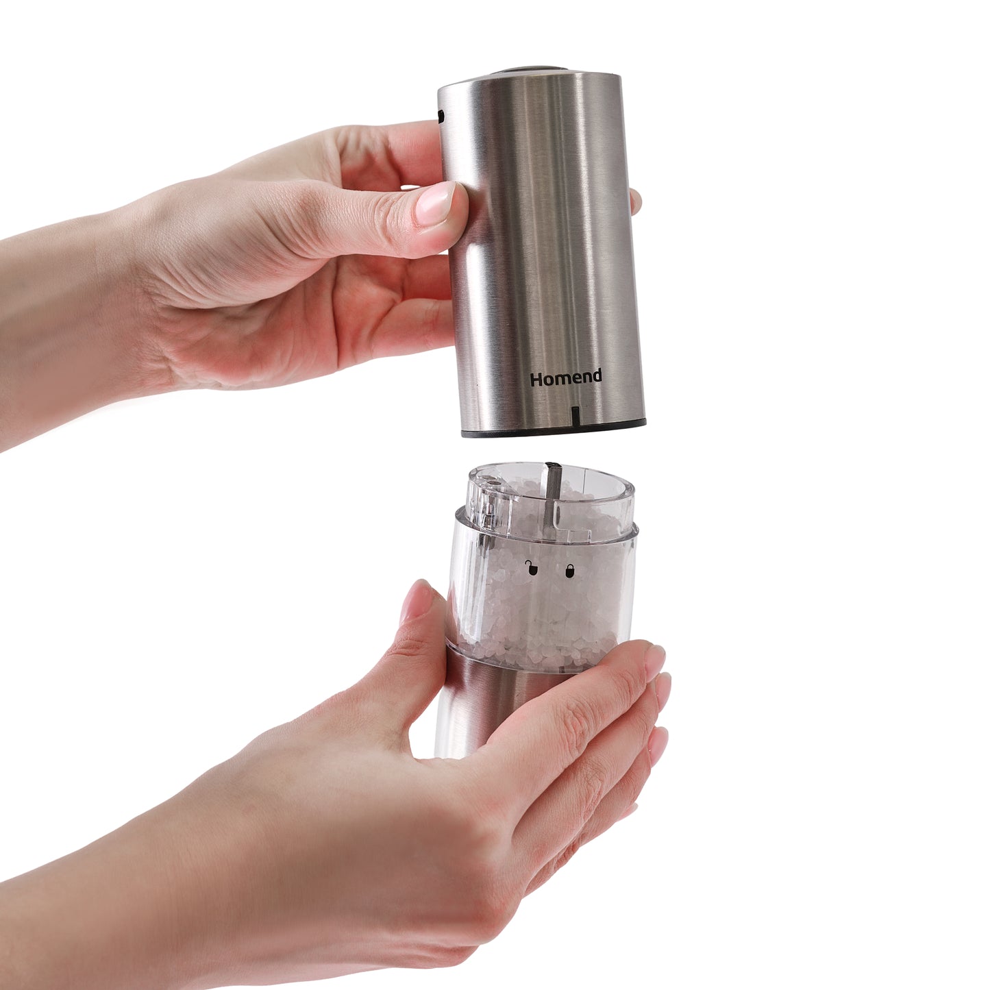 Homend Grindgo 6004UK Electric Salt and Pepper Grinder, Rechargeable with LED Light and Adjustable Grind Seasoning Mill