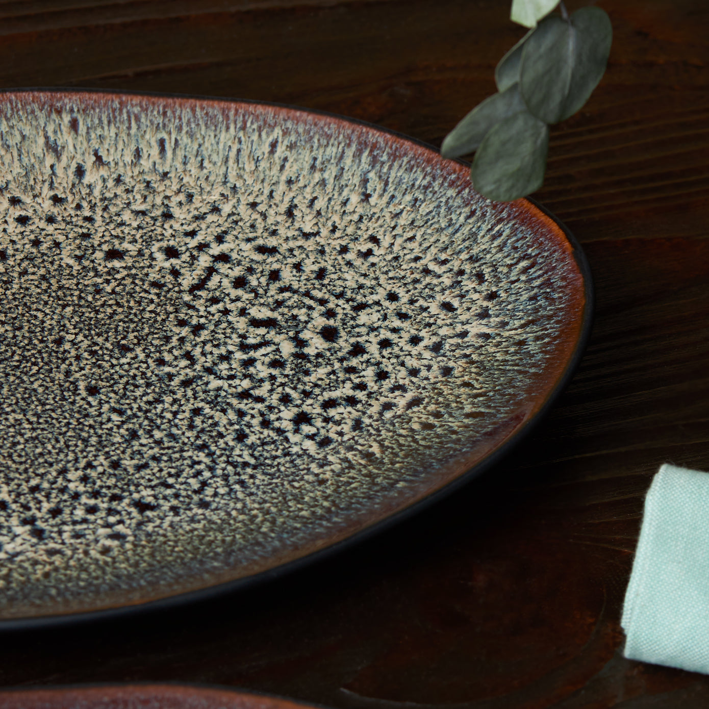 2 Piece Galactic Reactive Glaze Serving Platter Set, Medium, Black Multi