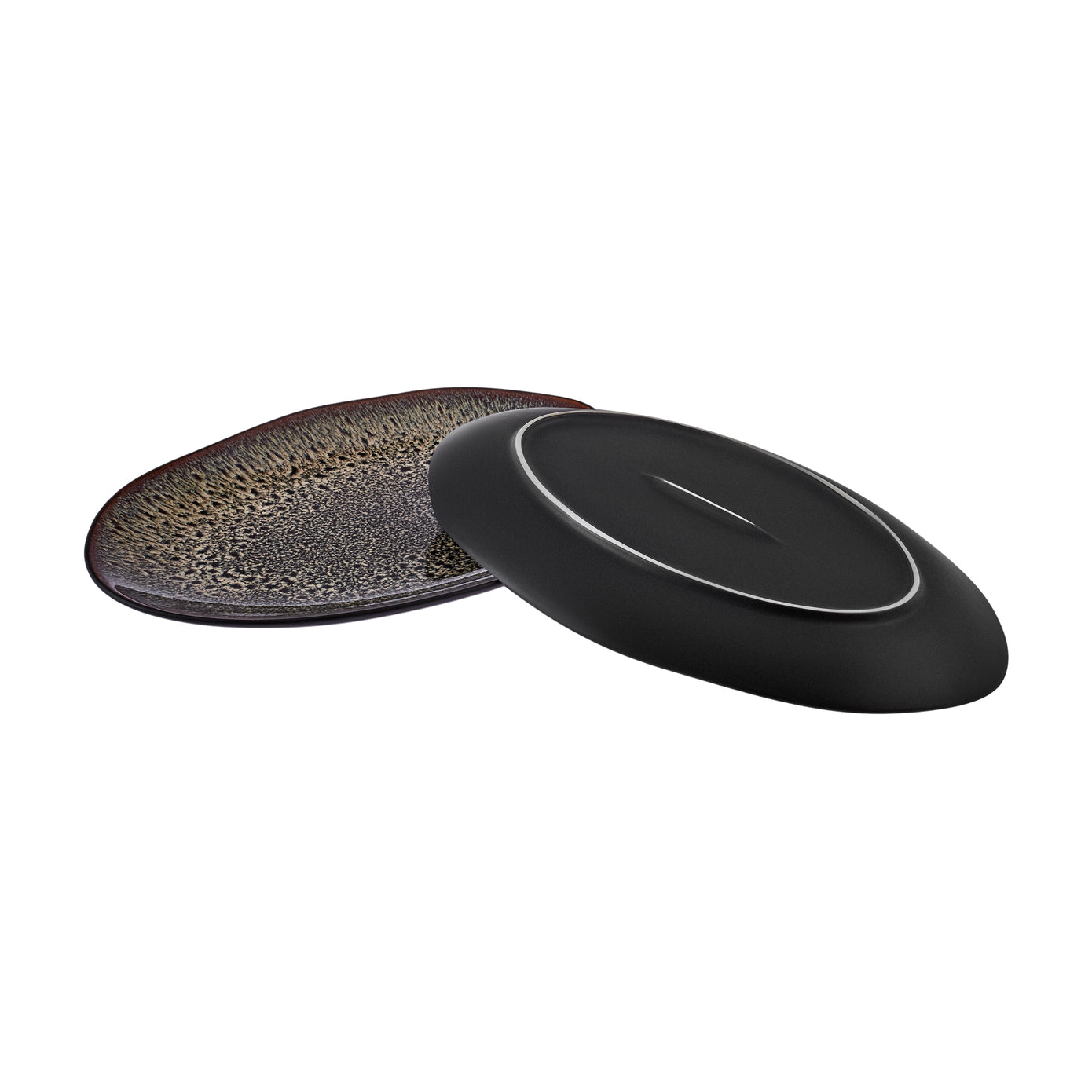 2 Piece Galactic Reactive Glaze Serving Platter Set, Medium, Black Multi