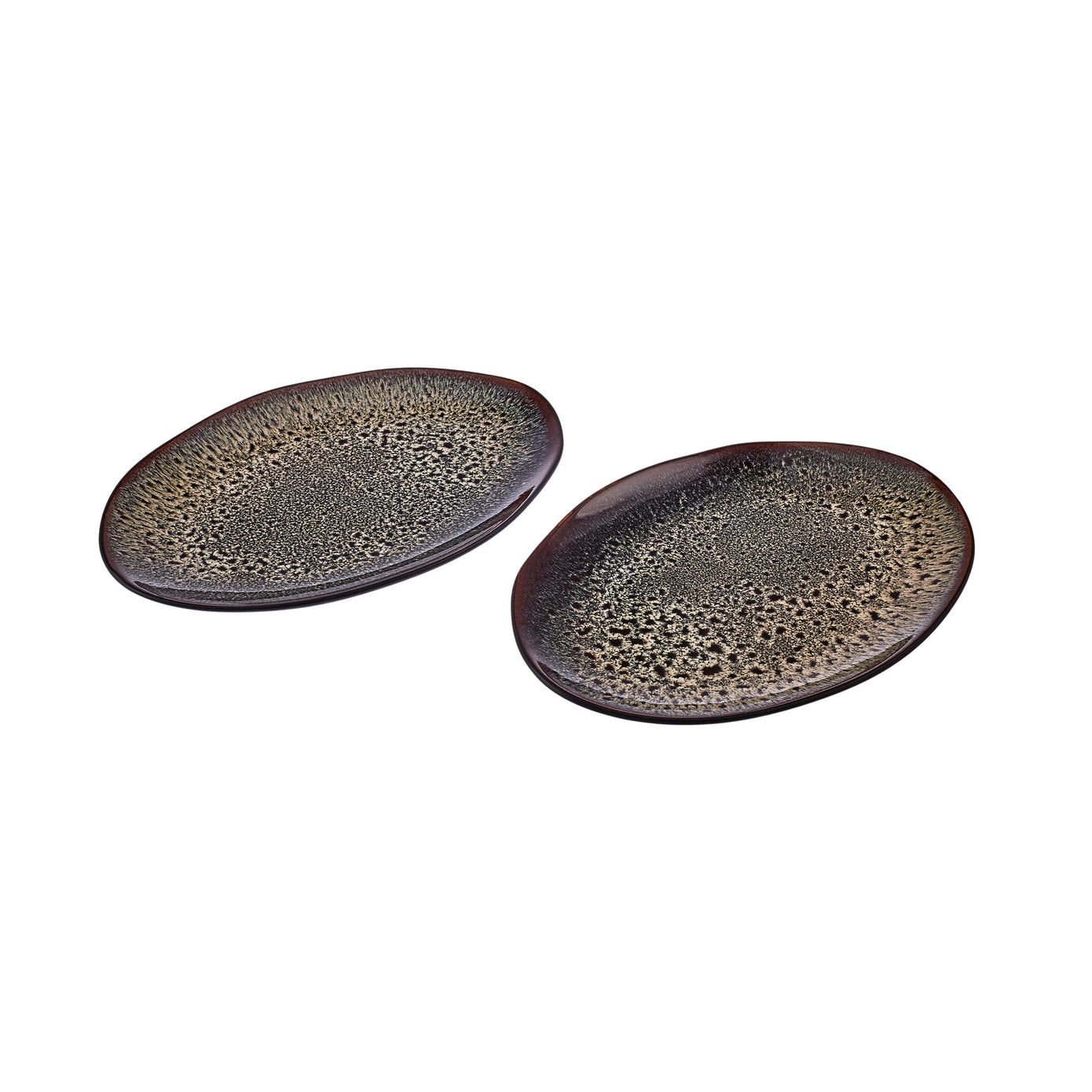 2 Piece Galactic Reactive Glaze Serving Platter Set, Medium, Black Multi
