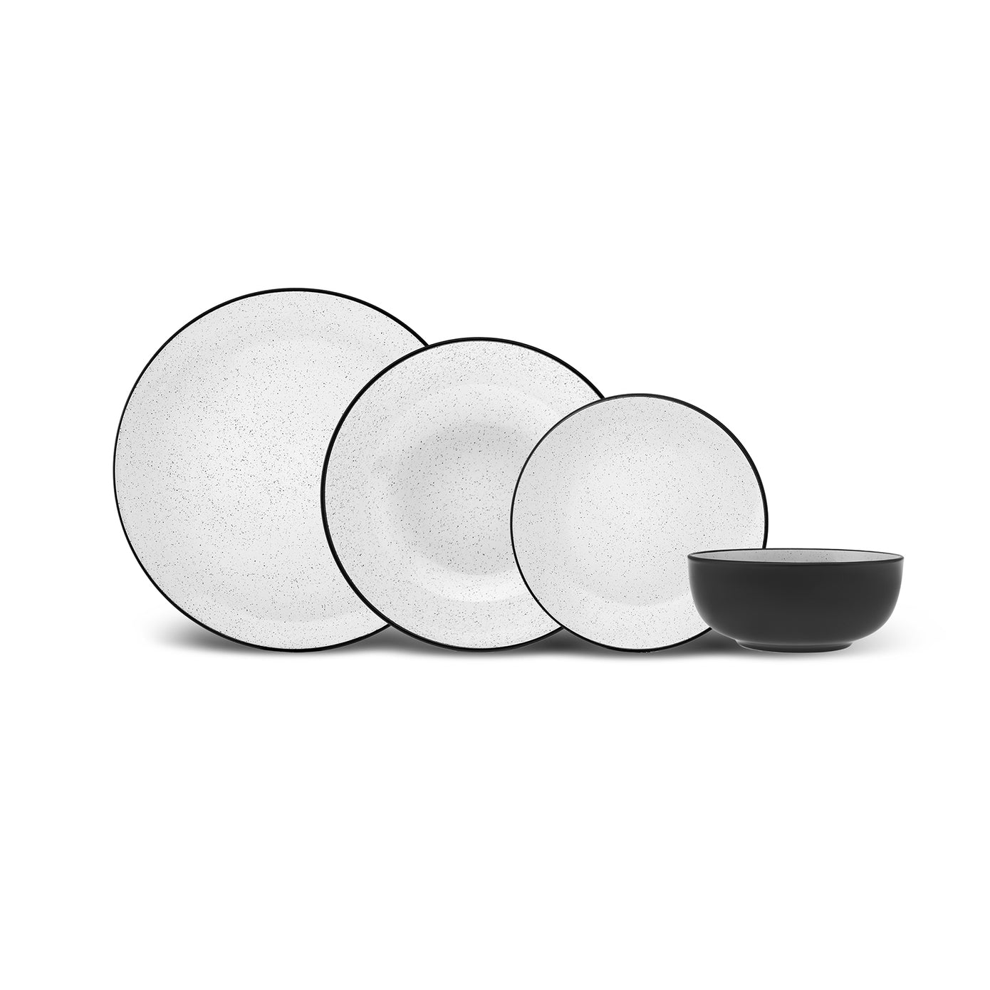 Borken 16-Piece Stoneware Dinner Set for 4 People, White Black