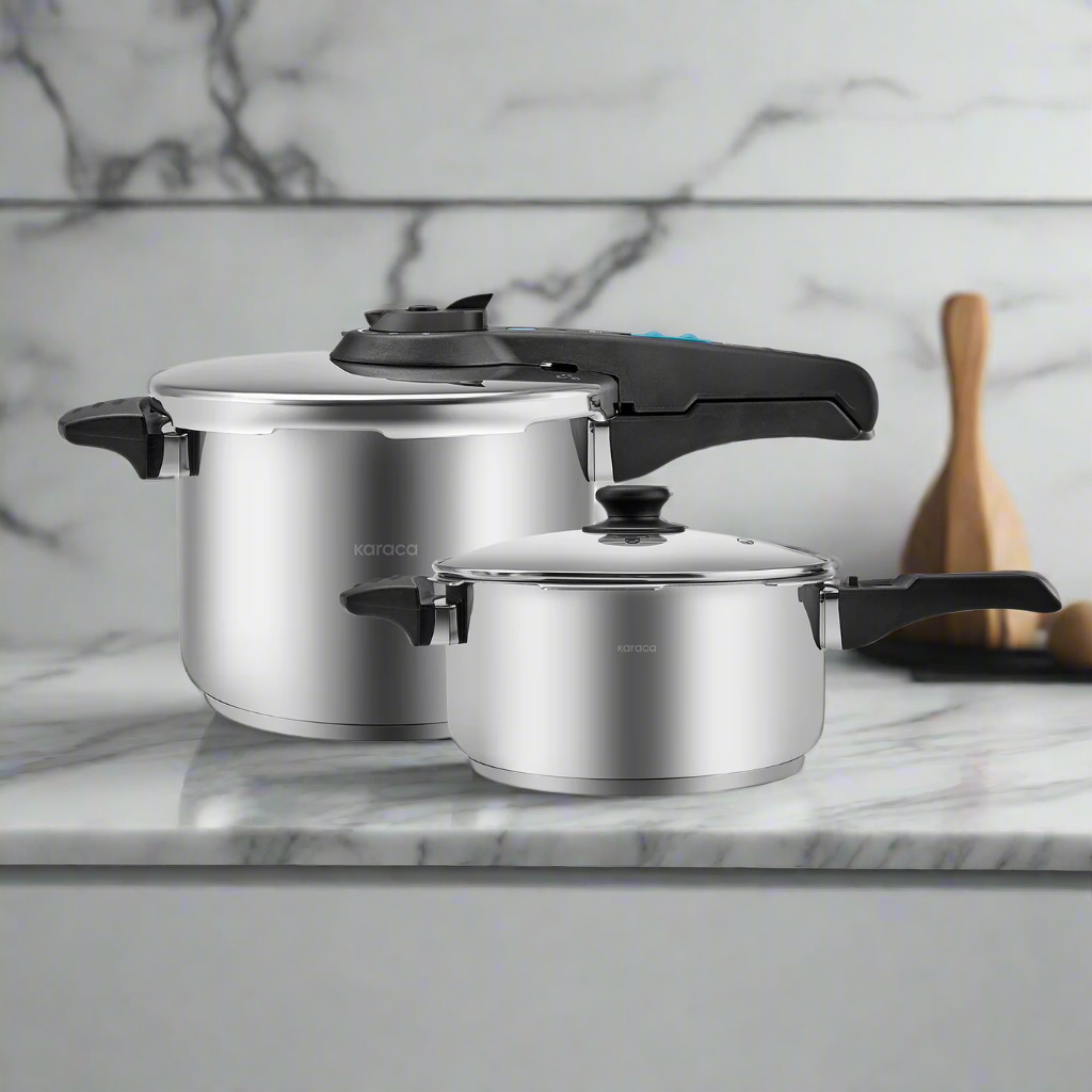 Saga 2-Piece Stainless Steel Induction Pressure Cooker Set, 4L+6L, Black