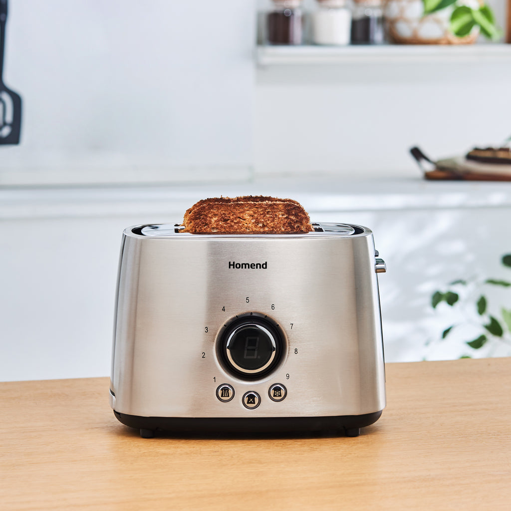 Homend Breadfast 1502UK with 2 Wide Slots Toaster, 9 Browning Levels Defrost and Reheat Functions