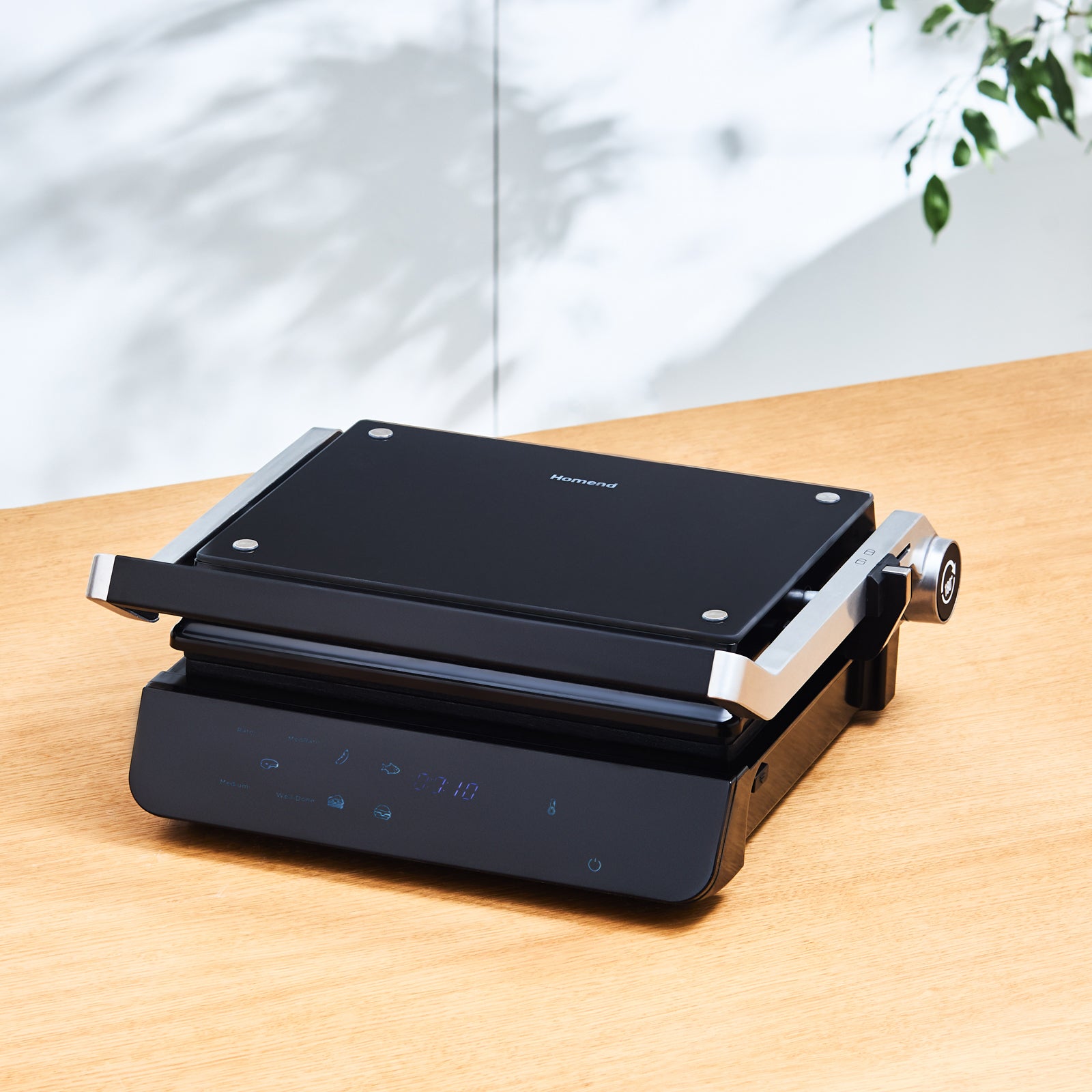 Homend Grilliant 1343UK Glass Surface, 5 Pre-Programmed, Detachable Cast Aluminium Plate, Led Display Talking Grill