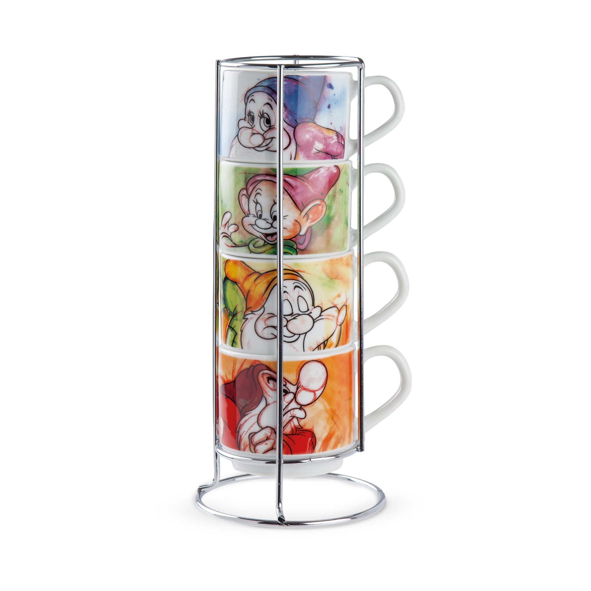 Set 4 Stackable Espresso Cups 7 Dwarfs + Metalrack ML 80
