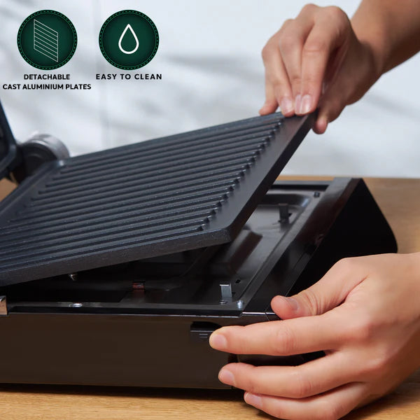 Homend Grilliant 1343UK Glass Surface, 5 Pre-Programmed, Detachable Cast Aluminium Plate, Led Display Talking Grill