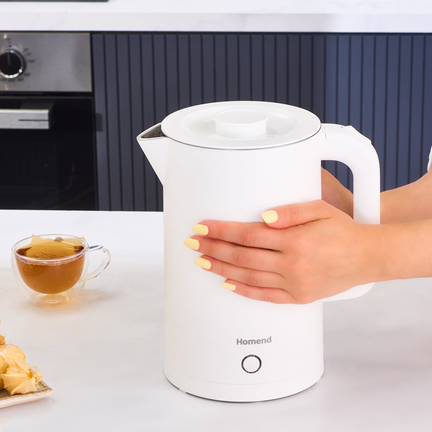 Homend Heatrow Cooltouch Kettle 1618UK, 1.7L Double Wall, Quiet Operation, Cool Touch Body, Stainless Steel, 2200W Fast Boil, Triple Safety, White