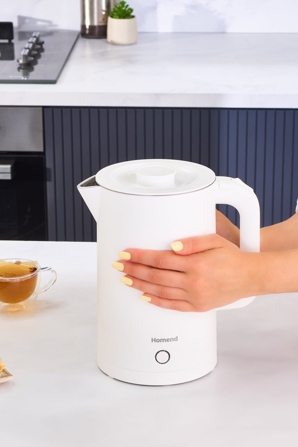 Homend Heatrow Cooltouch Kettle 1618UK, 1.7L Double Wall, Quiet Operation, Cool Touch Body, Stainless Steel, 2200W Fast Boil, Triple Safety, White