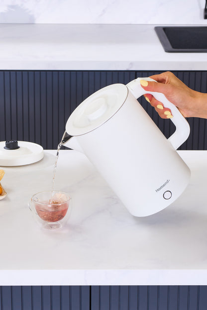 Homend Heatrow Cooltouch Kettle 1618UK, 1.7L Double Wall, Quiet Operation, Cool Touch Body, Stainless Steel, 2200W Fast Boil, Triple Safety, White