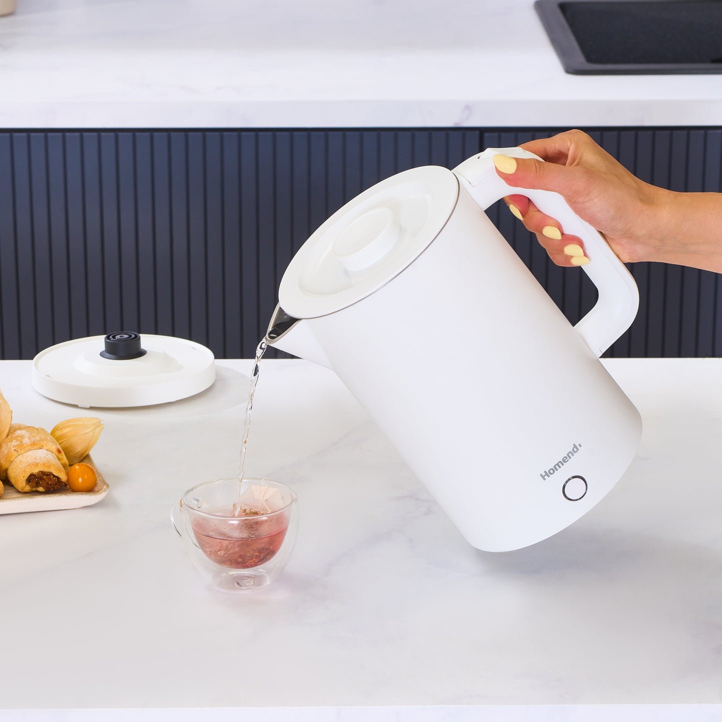 Homend Heatrow Cooltouch Kettle 1618UK, 1.7L Double Wall, Quiet Operation, Cool Touch Body, Stainless Steel, 2200W Fast Boil, Triple Safety, White