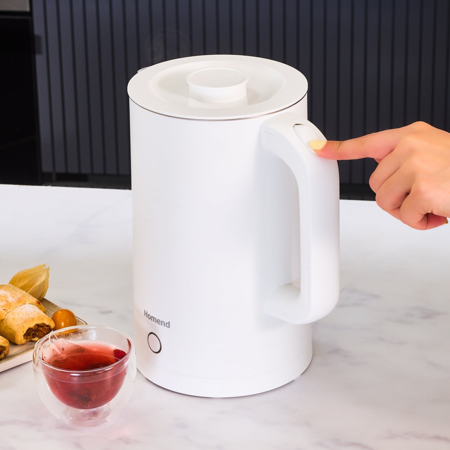 Homend Heatrow Cooltouch Kettle 1618UK, 1.7L Double Wall, Quiet Operation, Cool Touch Body, Stainless Steel, 2200W Fast Boil, Triple Safety, White