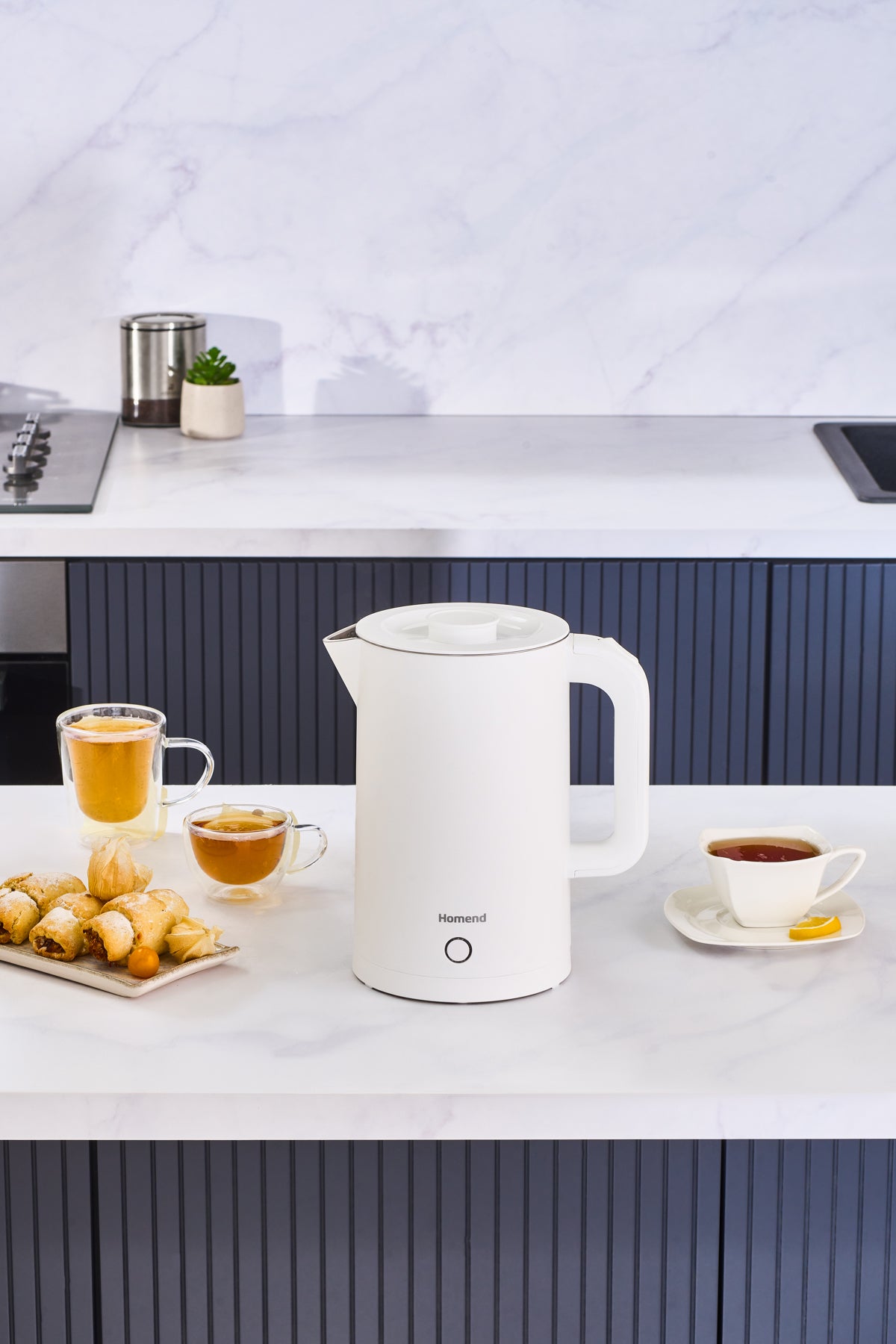 Homend Heatrow Cooltouch Kettle 1618UK, 1.7L Double Wall, Quiet Operation, Cool Touch Body, Stainless Steel, 2200W Fast Boil, Triple Safety, White