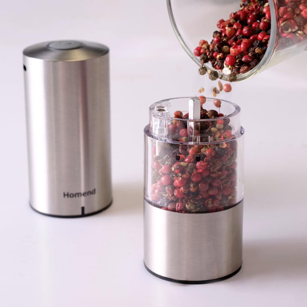 Homend Grindgo 6004UK Electric Salt and Pepper Grinder, Rechargeable with LED Light and Adjustable Grind Seasoning Mill