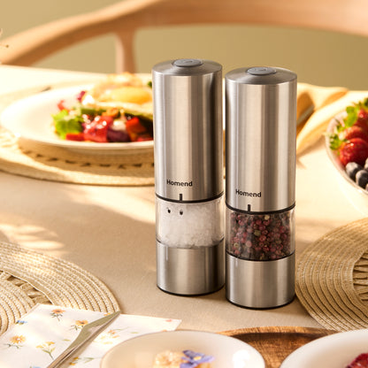 Homend Grindgo 6003UK Electric Salt and Pepper Grinder Set, Rechargeable with LED Light and Adjustable Grind Seasoning Mill Set