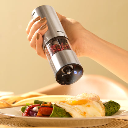 Homend Grindgo 6003UK Electric Salt and Pepper Grinder Set, Rechargeable with LED Light and Adjustable Grind Seasoning Mill Set