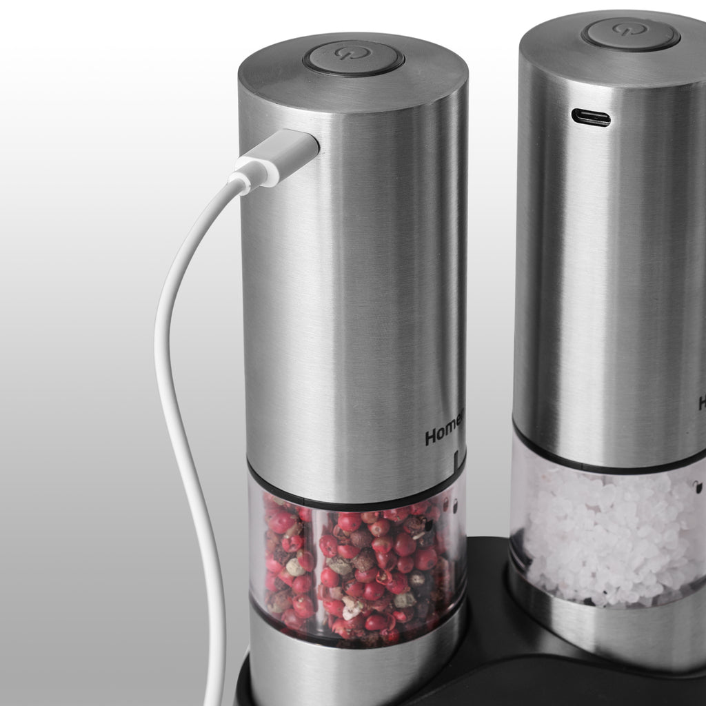 Homend Grindgo 6004UK Electric Salt and Pepper Grinder, Rechargeable with LED Light and Adjustable Grind Seasoning Mill