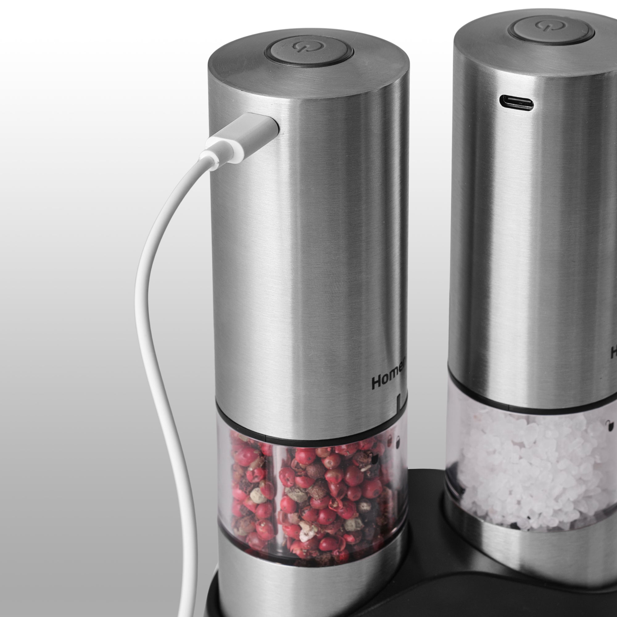 Homend Grindgo 6004UK Electric Salt and Pepper Grinder, Rechargeable with LED Light and Adjustable Grind Seasoning Mill