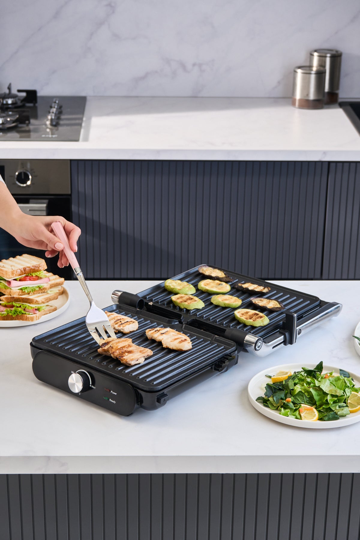 Homend Grilliant 1366UK 2-in-1 Electric Grill & Sandwich Maker 2000 W Compact Contact Grill | 180° Open BBQ Surface