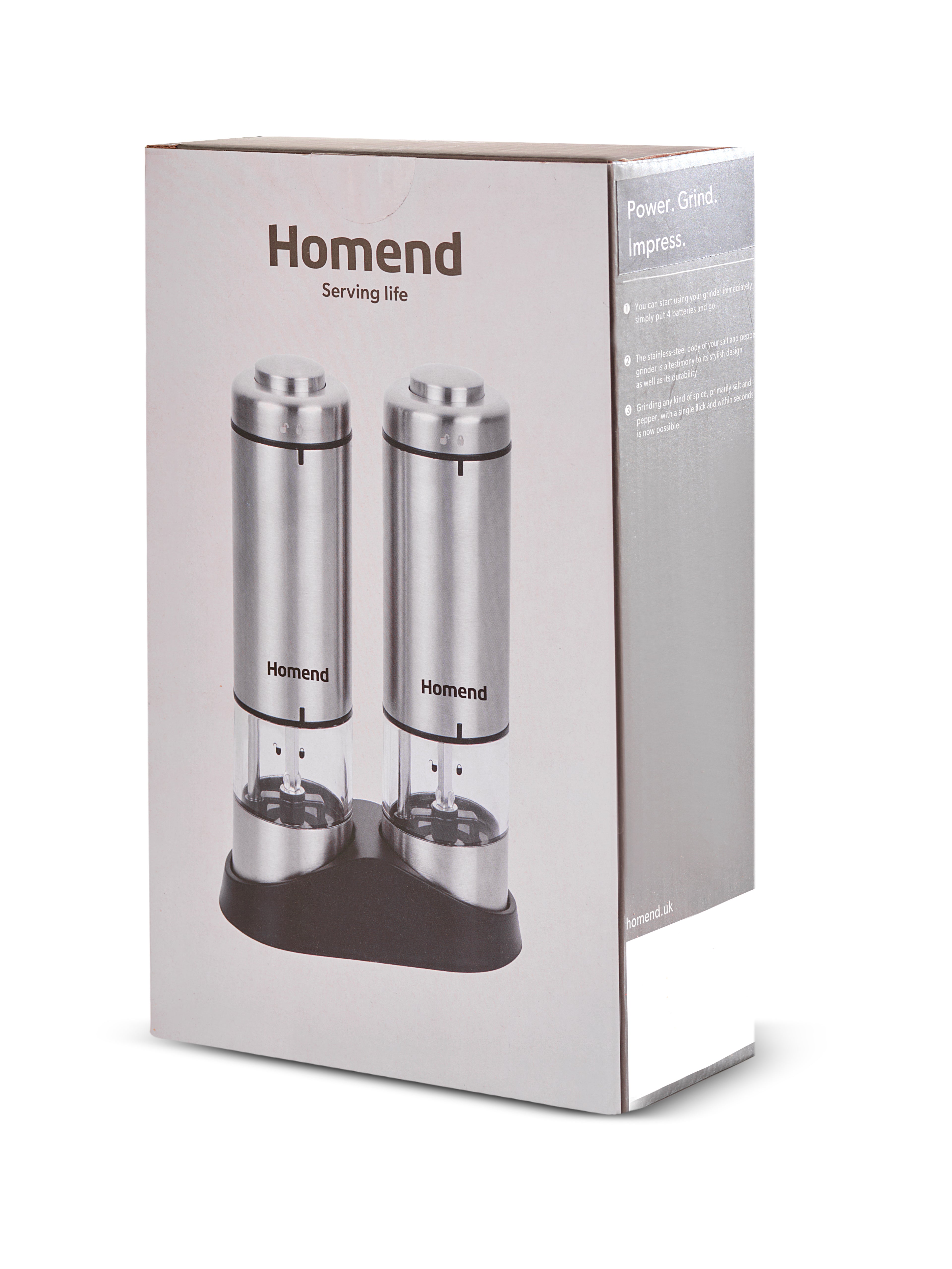 Homend Grindgo 6005UK Electric Salt & Pepper Grinder with Battery