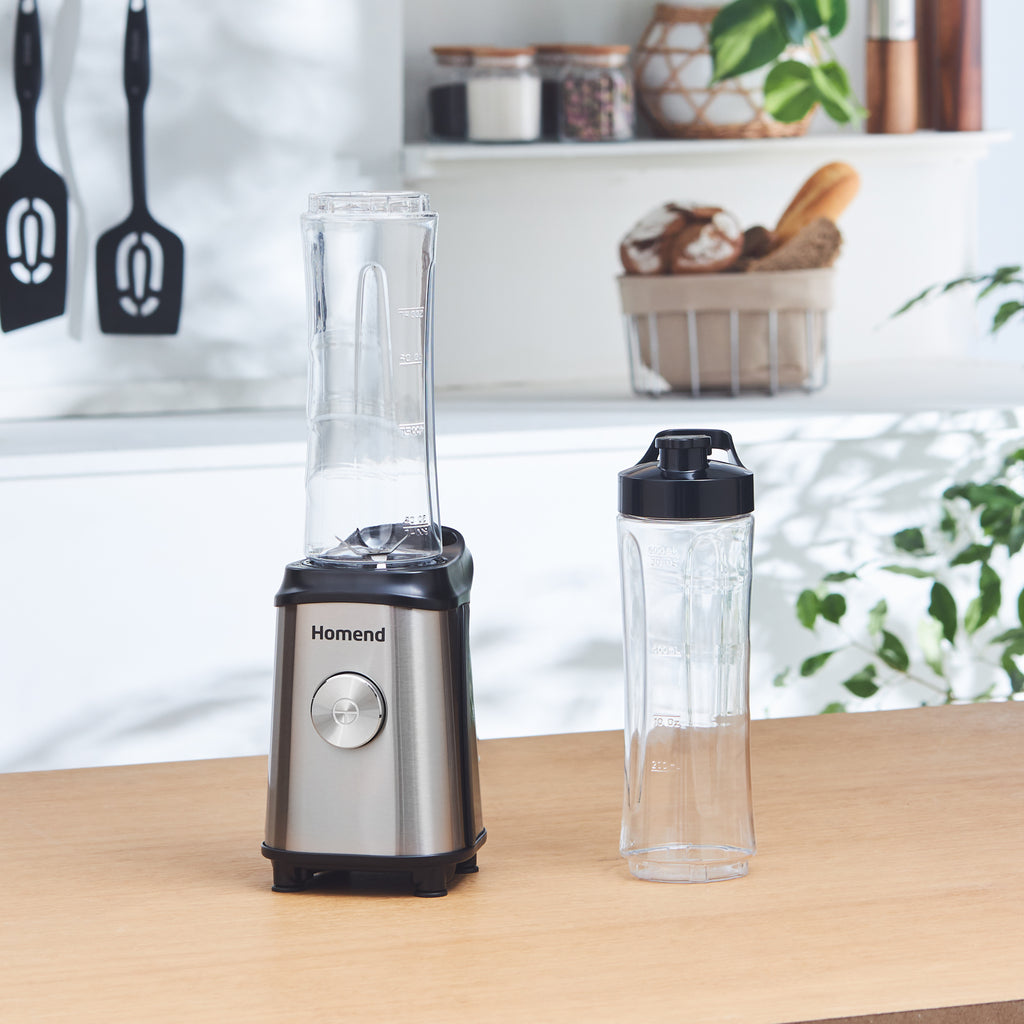 Homend Mixfresh 7010UK Dishwasher Safe, Stainless Steel Blender & Smoothie Maker, Two 600ML BPA Free Portable Bottles
