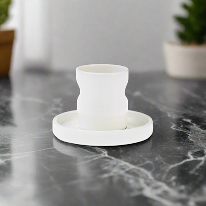 Hussein Chalayan Momentum 4 Piece Porcelain Espresso Turkish Coffee Cup Set for 2 People, 60ml, White