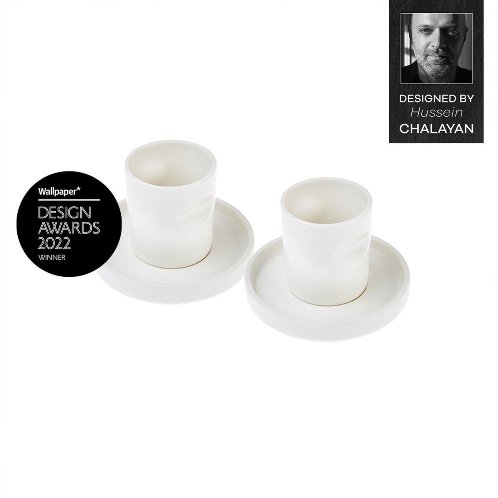 Karaca Hussein Chalayan Momentum 4 Piece Porcelain Espresso Turkish Coffee Cup Set for 2 People, 60ml, White