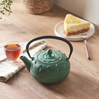 Greenish Cast Iron Induction Teapot, 600ml, Green Black