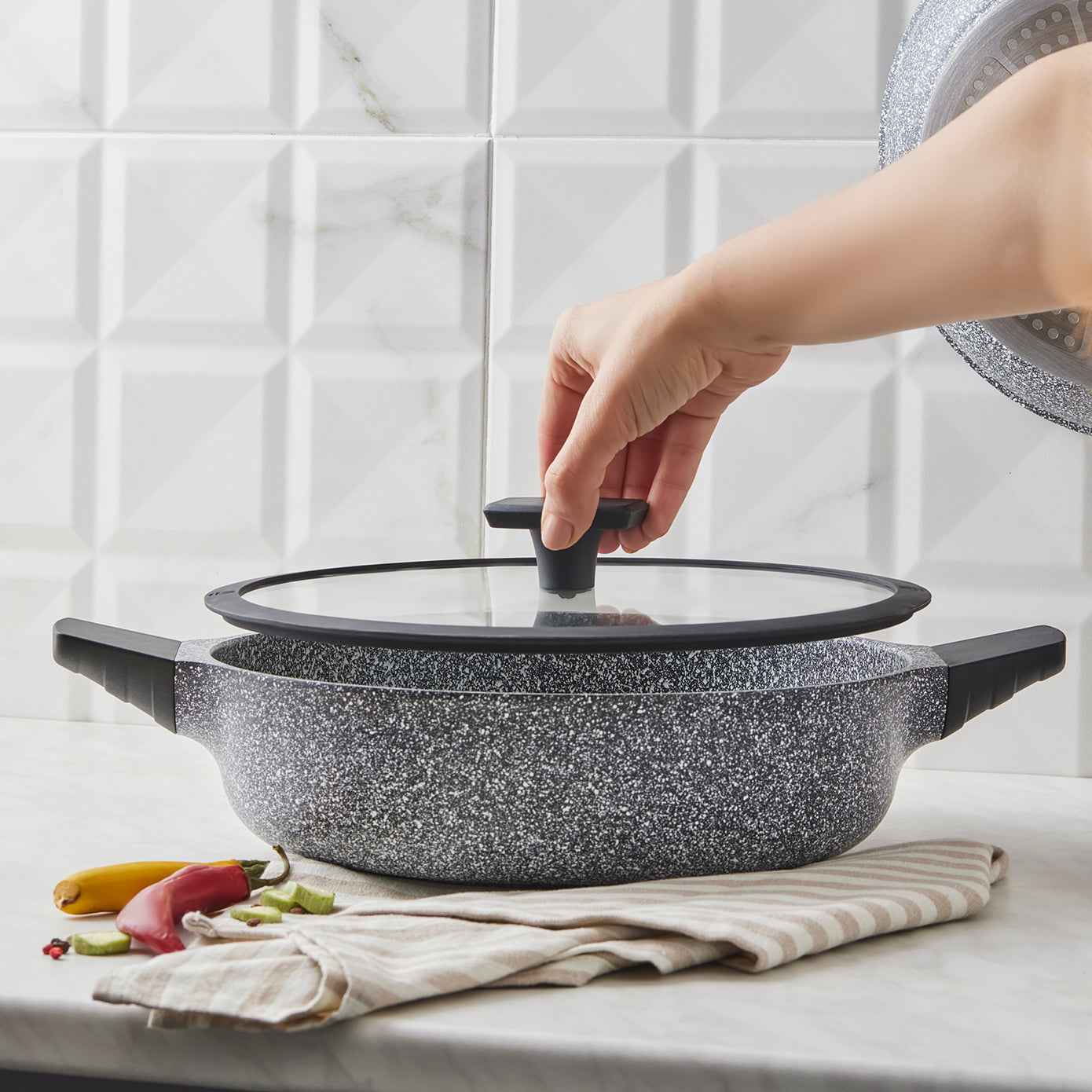 Karaca Serra Biogranite Induction Casserole with Lid, 28cm, Grey