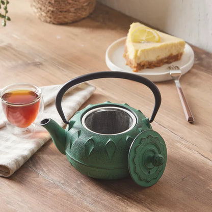 Greenish Cast Iron Induction Teapot, 600ml, Green Black