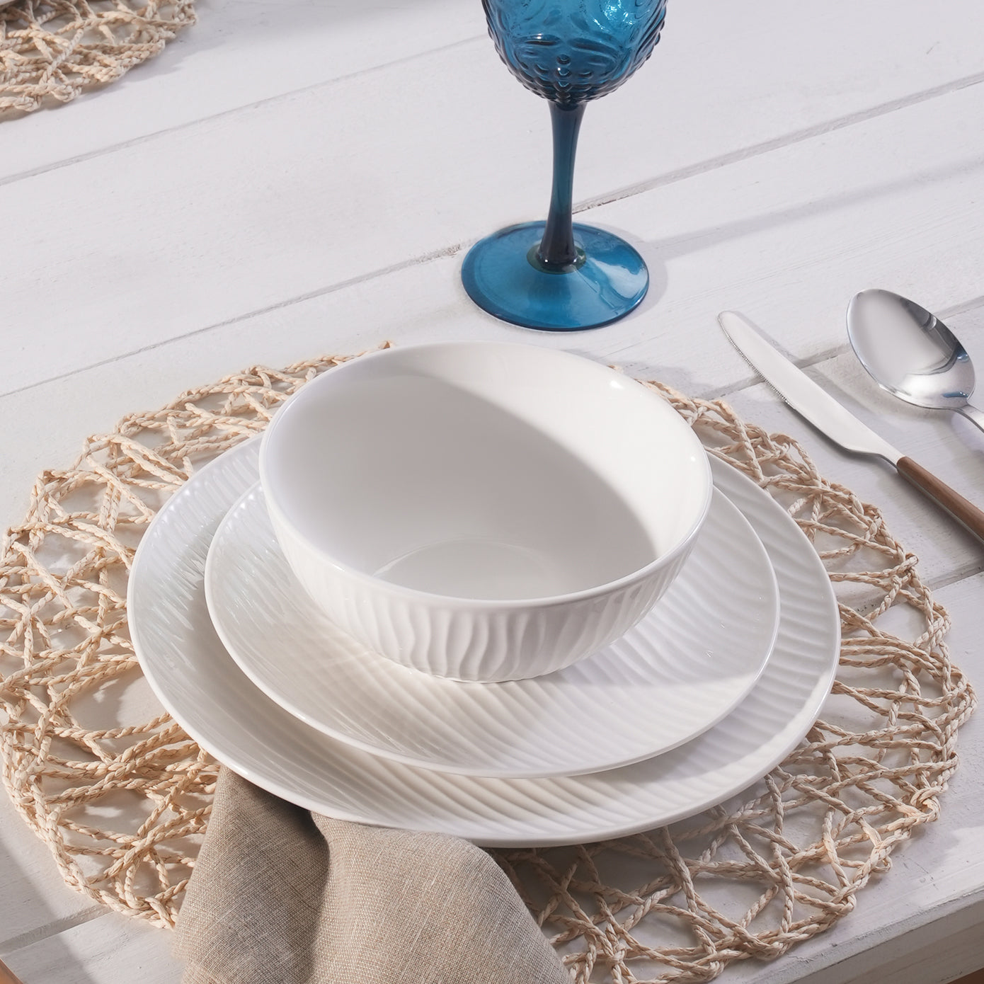 Karaca Ripple 12-Piece Porcelain Dinner Set for 4 People, White