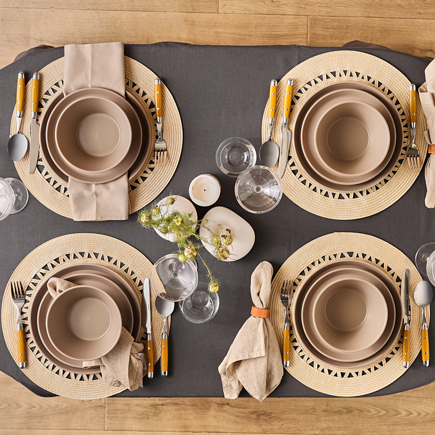 Karaca Mirum 12-Piece Stoneware Dinner Set for 4 People, Brown