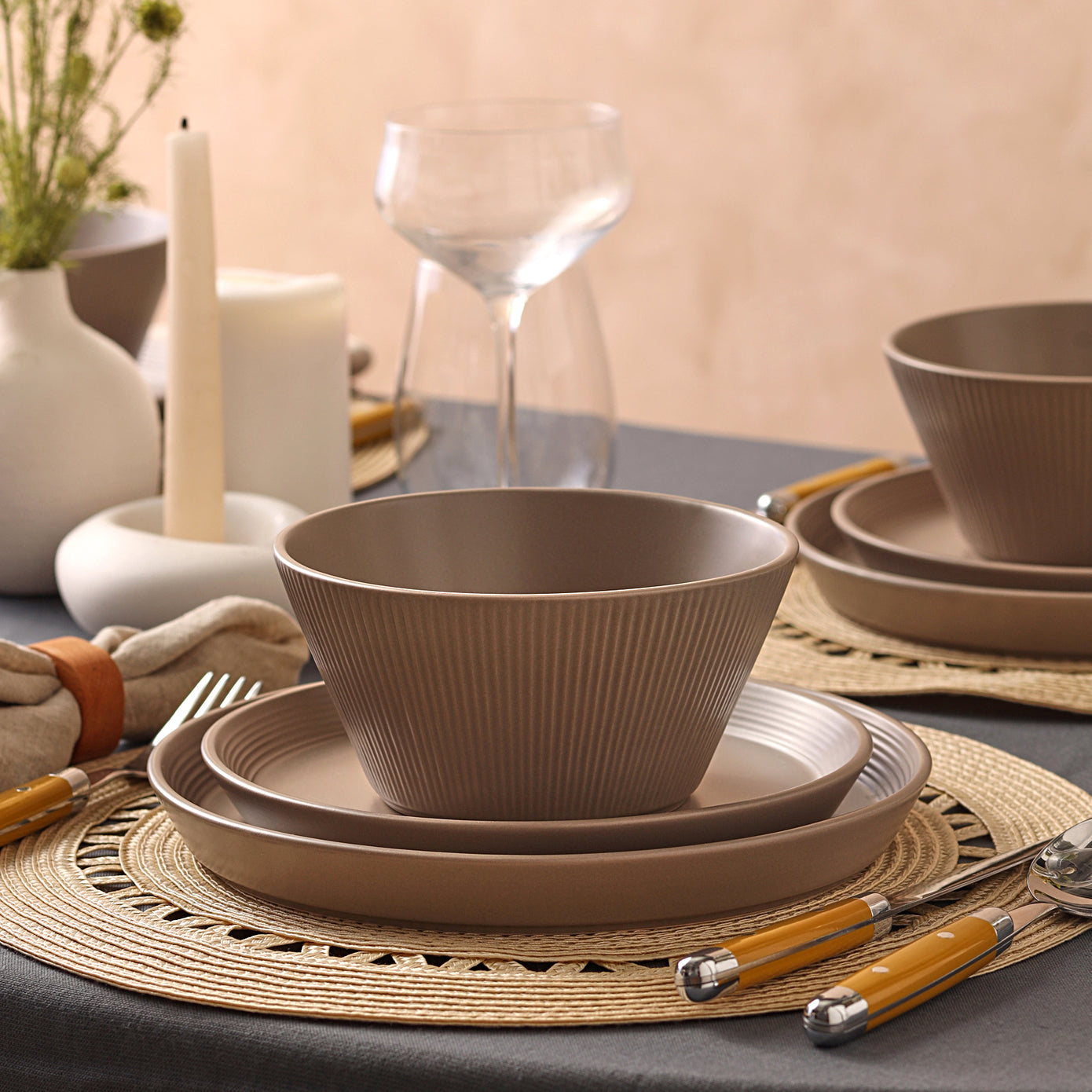 Karaca Mirum 12-Piece Stoneware Dinner Set for 4 People, Brown