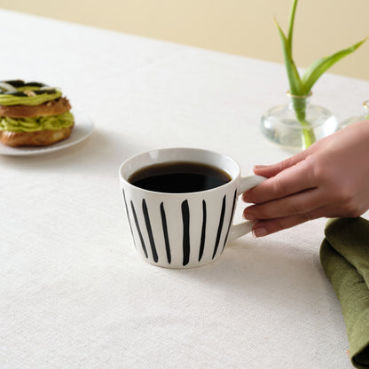 Karaca Linda Striped Porcelain Mug, 350ml, Black