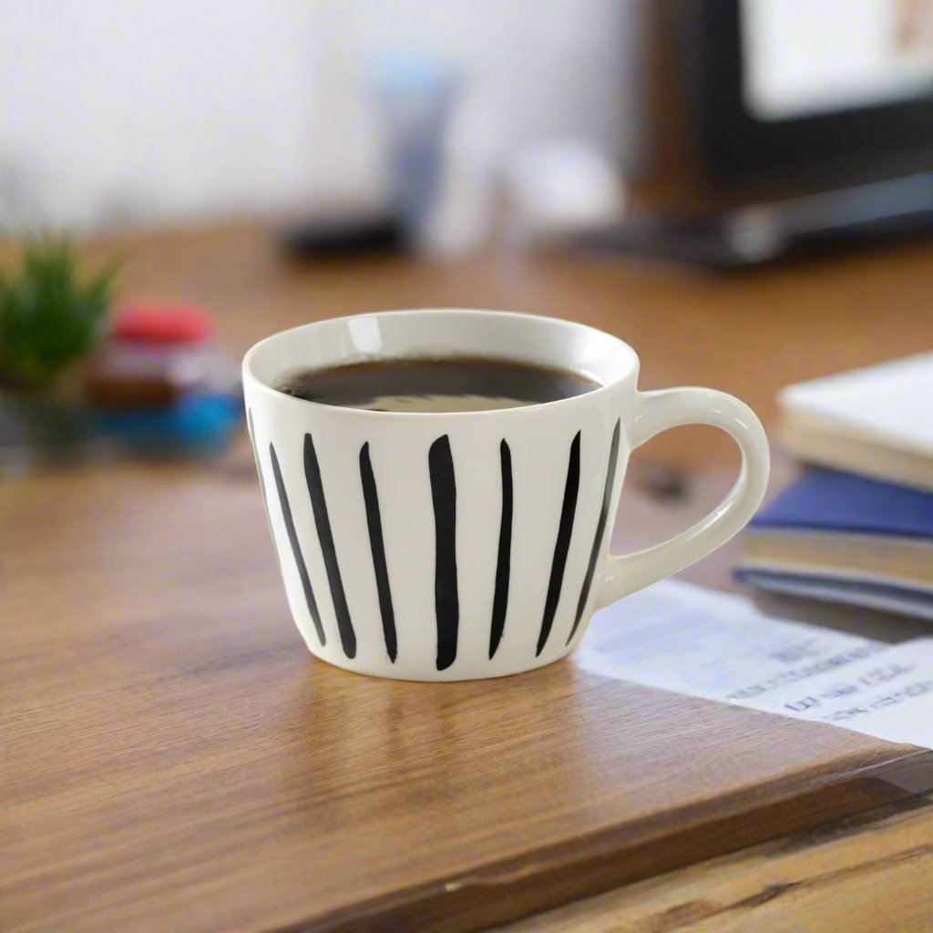 Linda Striped Porcelain Mug, 350ml, Black