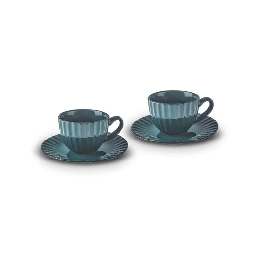 Karaca Austen 4-Piece Tea Cup and Saucer Set for 2 People, Green