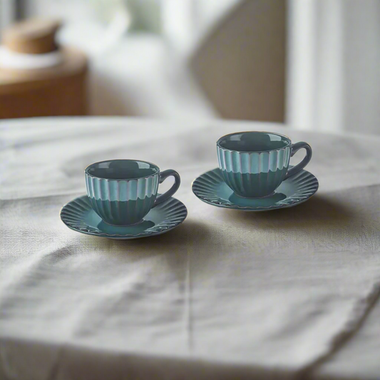 Austen 4-Piece Tea Cup and Saucer Set for 2 People, Green