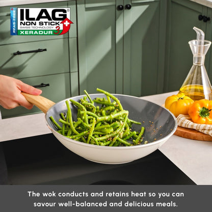 Karaca Swiss Crystal Induction Wok Pan, 28cm, Creamy