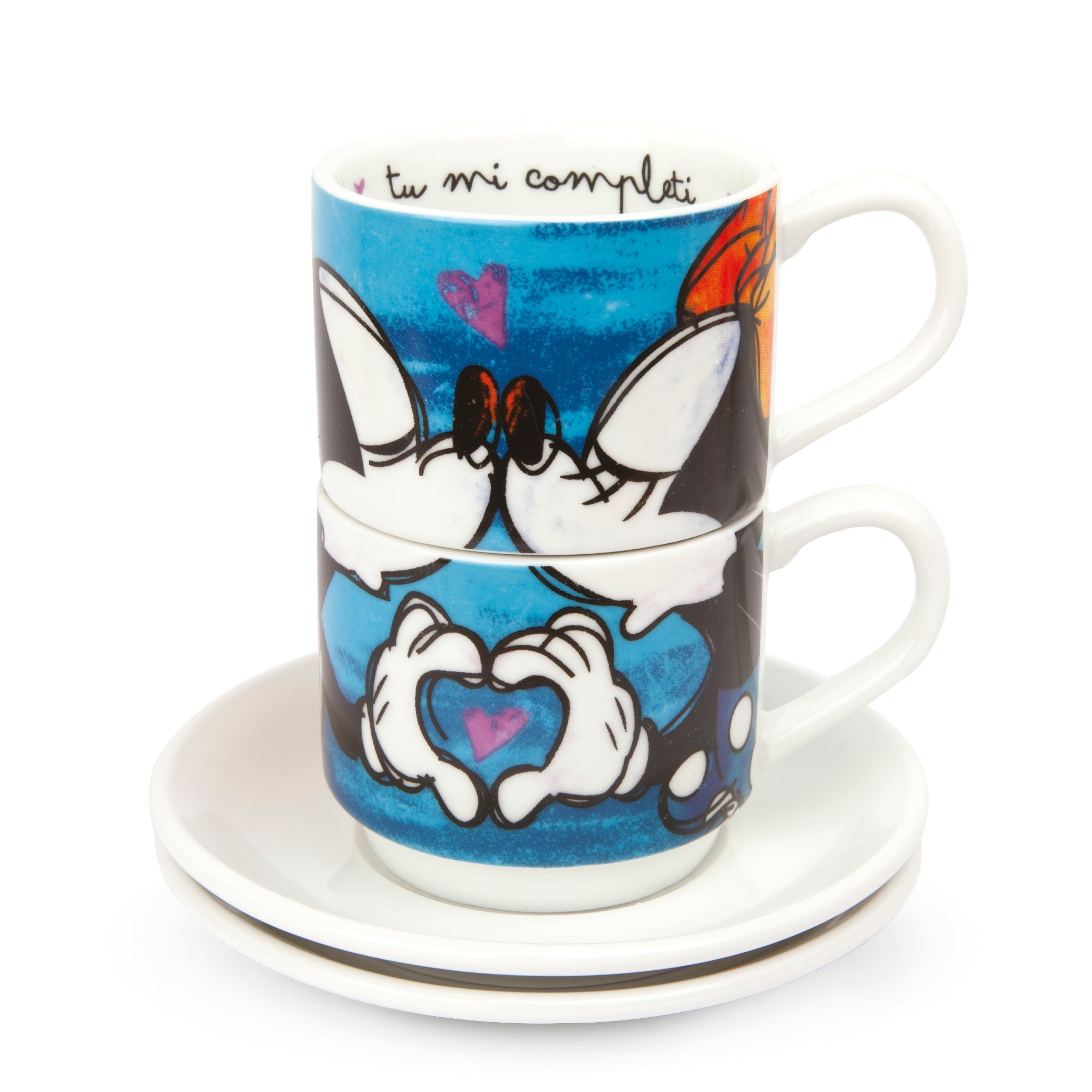 Set 2 Stackable Espresso Cups Blue With Saucers LSL