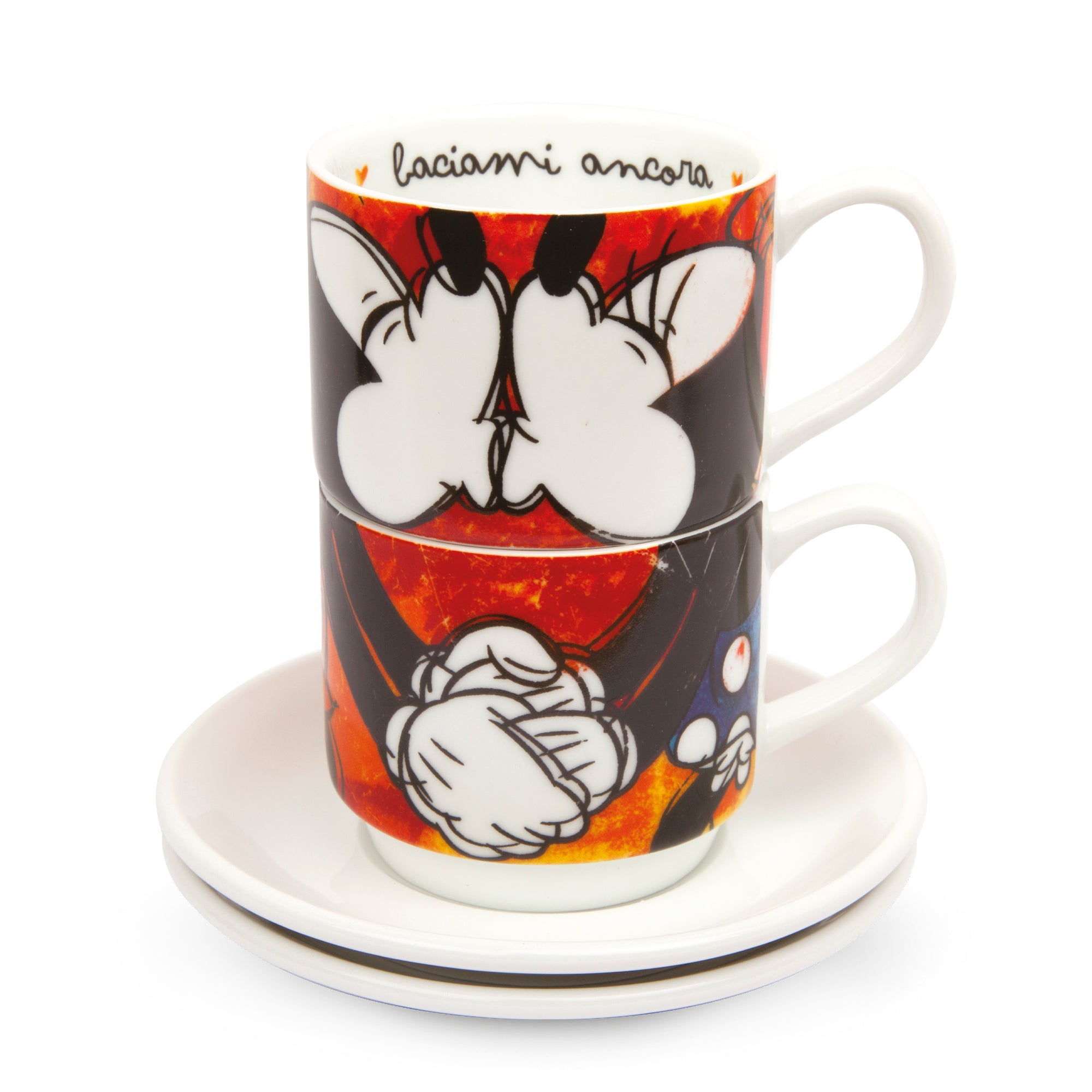 Set 2 Stackable Espresso Cups Red With Saucers LSL