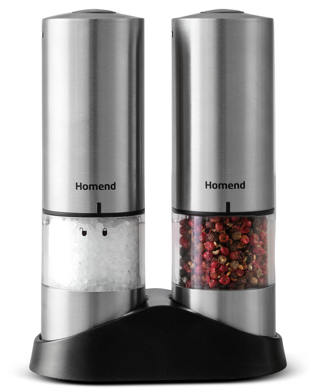 Homend Grindgo 6003UK Electric Salt and Pepper Grinder Set, Rechargeable with LED Light and Adjustable Grind Seasoning Mill Set