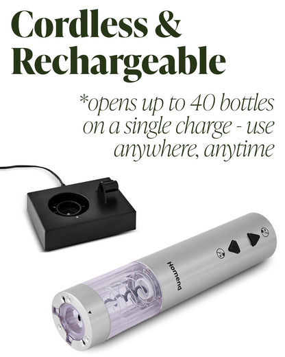 Homend Wine Up 2201UK Cordless Rechargeable Automatic Wine Opener (Electric Corkscrew) with Foil Cutter