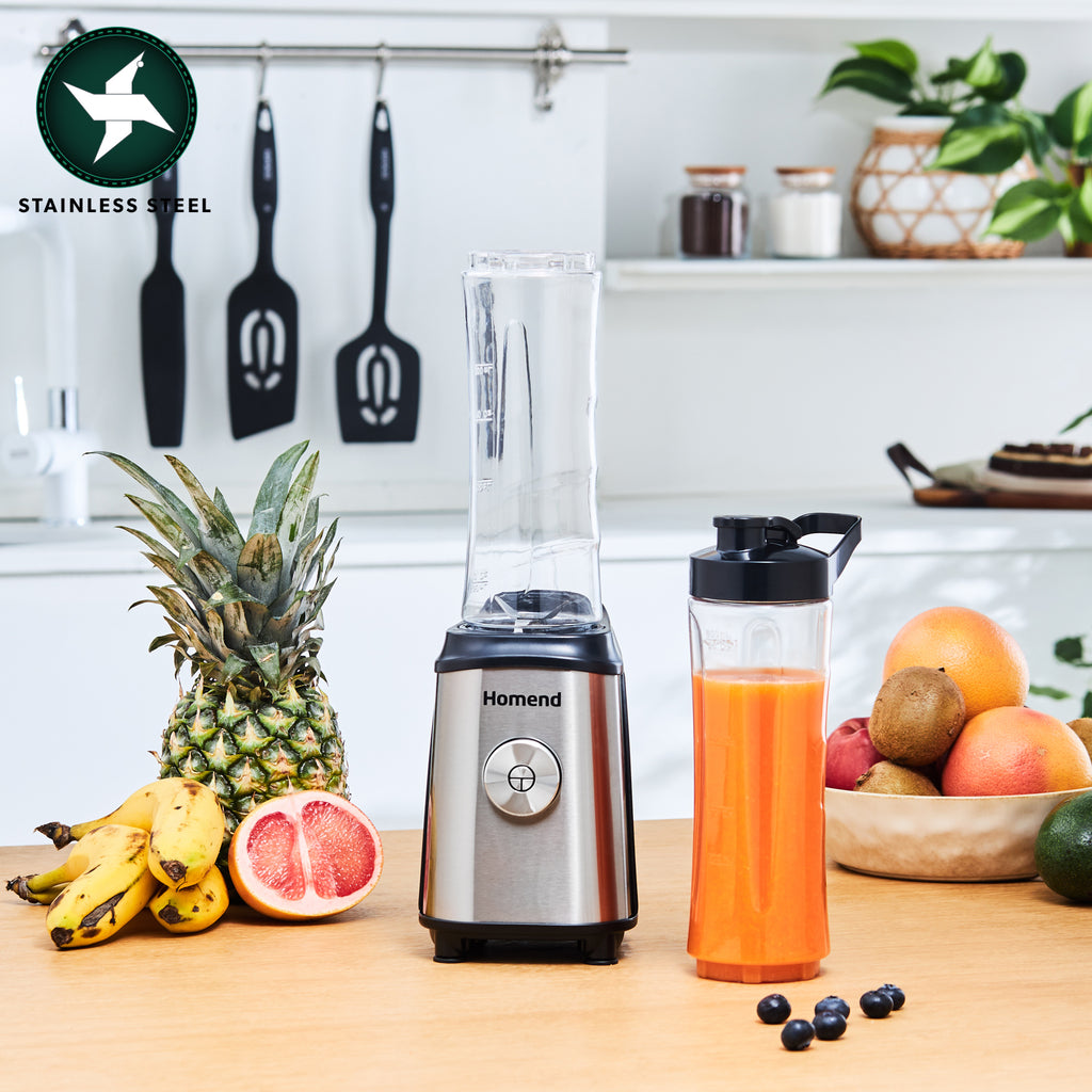 Homend Mixfresh 7010UK Dishwasher Safe, Stainless Steel Blender & Smoothie Maker, Two 600ML BPA Free Portable Bottles