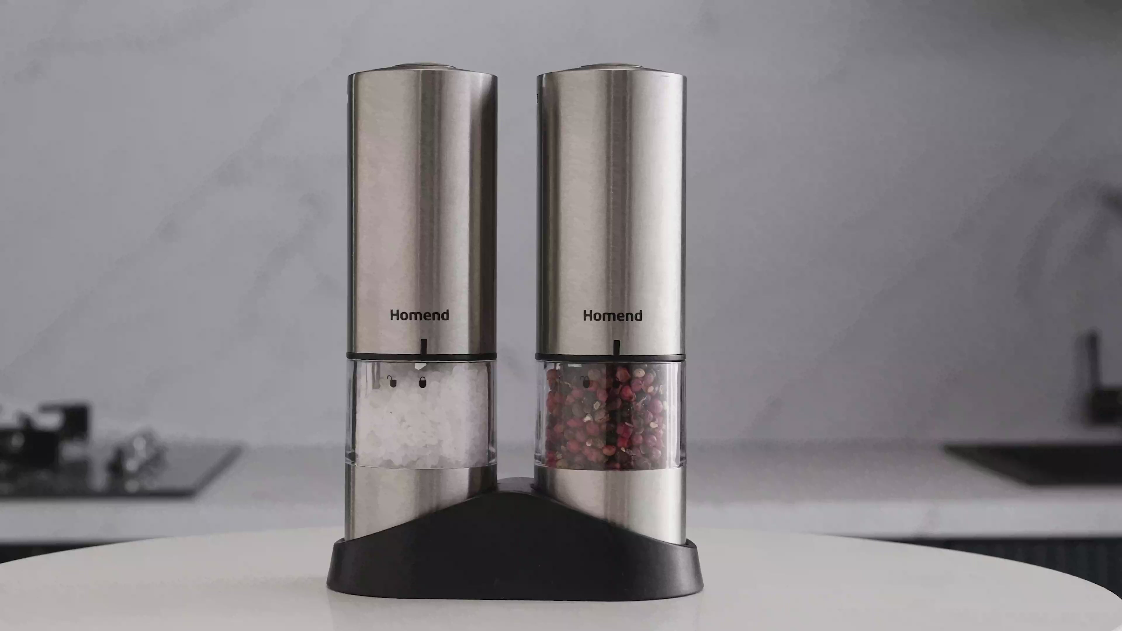 Homend Grindgo 6003UK Electric Salt and Pepper Grinder Set, Rechargeable with LED Light and Adjustable Grind Seasoning Mill Set